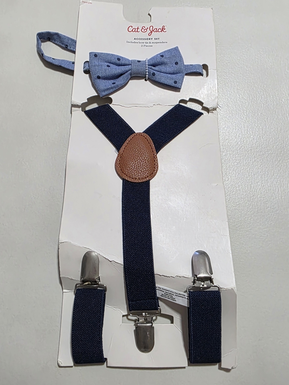 Cat & Jack Navy Suspenders with Light Blue Polka Dot Bow Tie